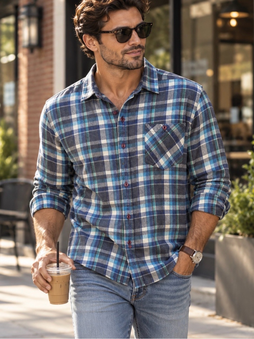 NWT Rusty by Pacsun Mens plaid long-sleeve button-down flannel shirt. Size L.